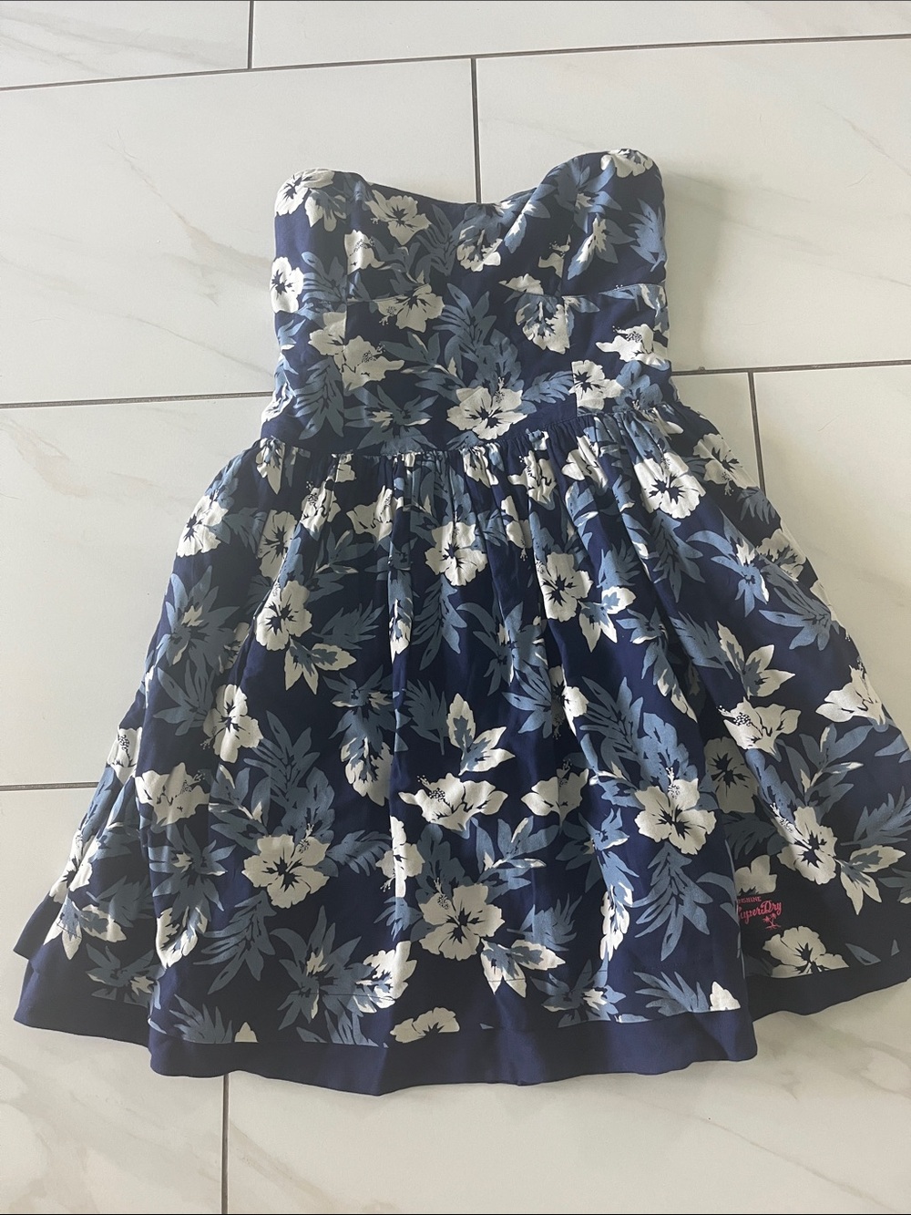 Superdry Navy Floral Strapless Dress